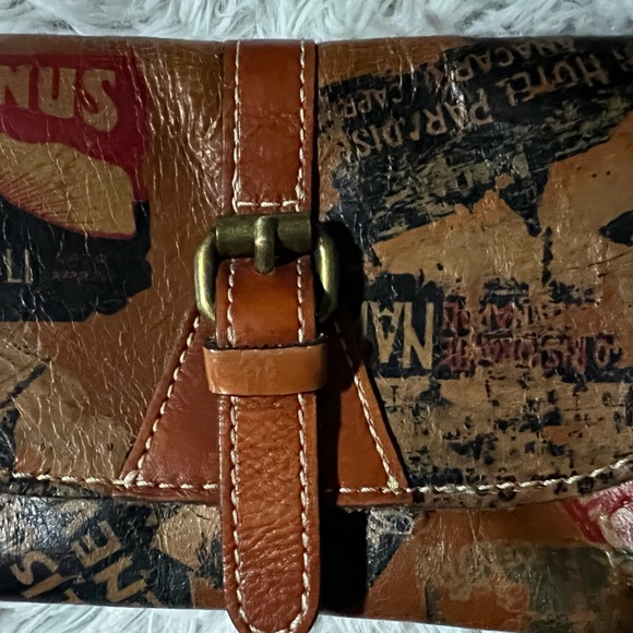 Patricia Nash Rustic Chestnut Leather Map Location Pattern Handbag - Picture 6 of 14